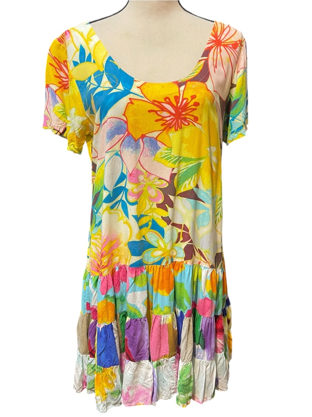 Jams World Vintage Bold Colorful Floral Drop‎ Waist Summer Vacation Resort Dress